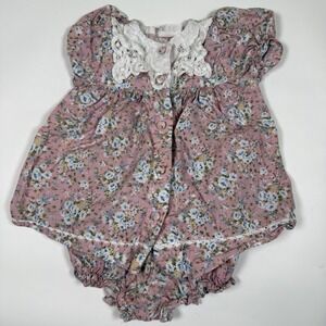 Vtg 12m Allison Ann Dress Diaper Cover Lace Collar Made In USA Hand Embroidered